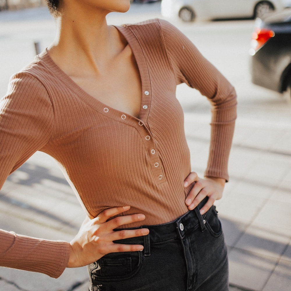 Lush Ribbed Button Bodysuit